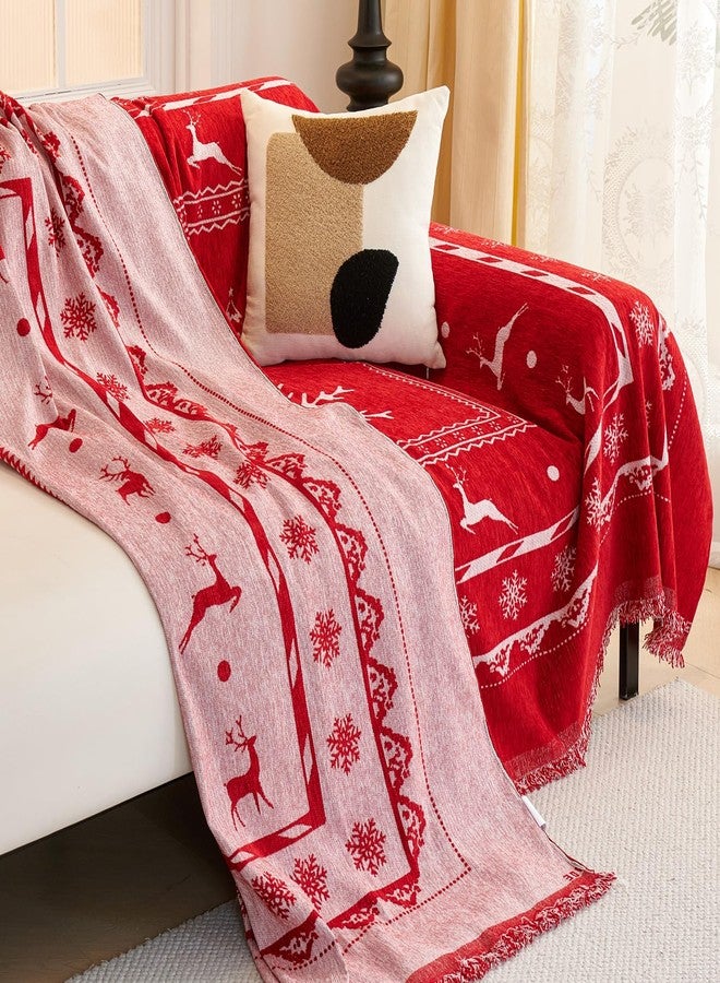 EVENHUG Christmas Theme Sofa Covers with Tassels Reversible Couch Cover for Pets Dogs Christmas Home Decoration Sofa Slipcover for 2-3 Cushion Couch Washable Chenille Couch Protector (71" X118") - Image 4